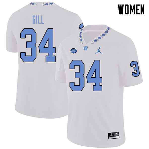 Jordan Brand Women #34 Xach Gill North Carolina Tar Heels College Football Jerseys Sale-White - Click Image to Close